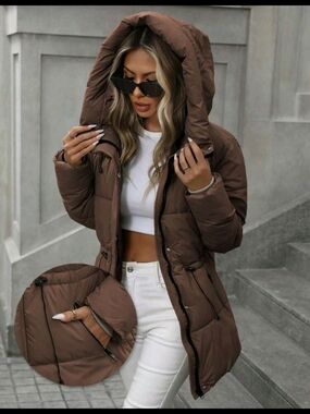 Brown Puffer Hooded Women's Jacket - Unbranded